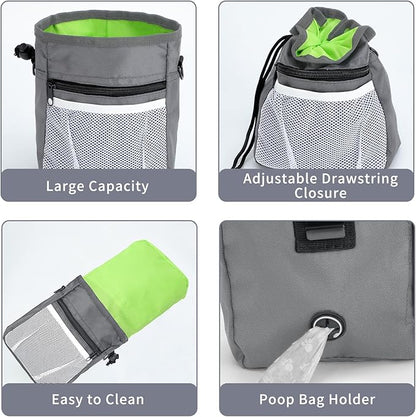 Dog Treat Pouch, 3 Ways to Wear Treat Pouches for Pet Training, Dog Training Treat Pouch with Waist Belt Shoulder Strap, Poop Bag, Collapsible Bowl, Dog Training Clicker