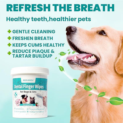 Wider Dental Care Finger Wipes 60 Counts,Teeth Cleaning Finger Wipes for Dogs & Cats,Reduces Plaque & Supports Oral Freshness, Coconut Scent