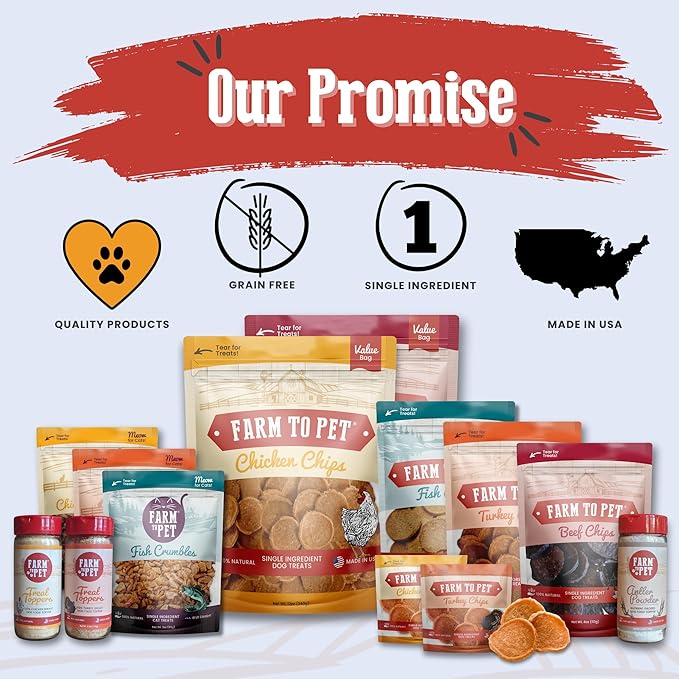 Farm To Pet - Dog Training Treats - 12 oz Chicken Chips, Single Ingredient, Lean, All Natural, Healthy Dog Treats for Small, Medium, Large Breeds, & Puppies, Made in USA