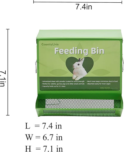 CounttyLivin Metal Small Animal Feeder with Lid, Heavy Duty, Large Capacity Food Dispenser, Great for Rabbits, Guinea Pigs, Chinchillas and Other Small Animals (7.4 inch, Green)