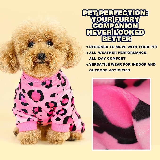Paiaite Dog Pajamas Onesie: Comfortable Four-Legged Apparel for Small, Medium, & Large Dogs, Polyester Material for Comfort, Wrinkle Resistance, Moisture Wicking, and Stretchiness Pink Leopard S