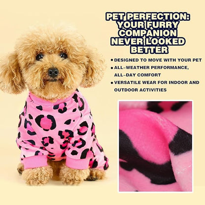 Paiaite Dog Pajamas Onesie: Comfortable Four-Legged Apparel for Small, Medium, & Large Dogs, Polyester Material for Comfort, Wrinkle Resistance, Moisture Wicking, and Stretchiness Pink Leopard S