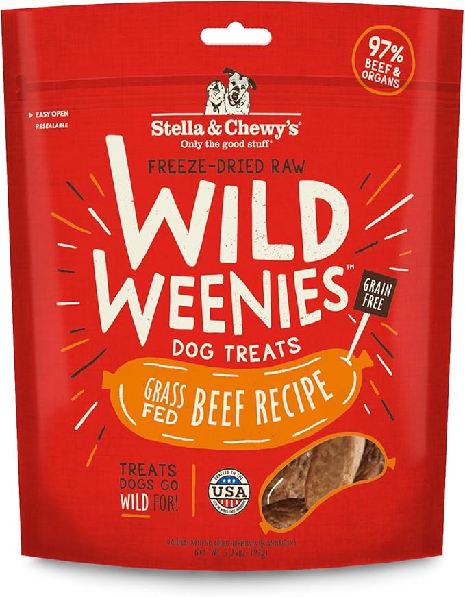 Stella & Chewy's Freeze-Dried Raw Wild Weenies Dog Treats - High-Protein Training Treats for Dogs & Puppies - All-Natural Grass-Fed Beef Recipe with 97% Meat & Organs - USA Made - 3.25 oz Bag