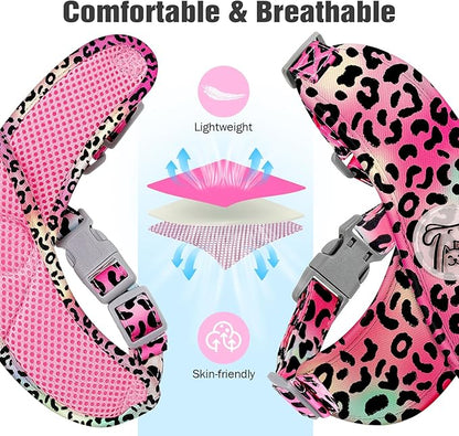 Pawaboo Small Dog Harness and Leash Set, Puppy Harness X-Frame No Pull No Choke, Dog Vest Harnesses Adjustable for Small Medium Sized Dogs,Soft Breathable Pet Harnesses, M, Magenta Leopard