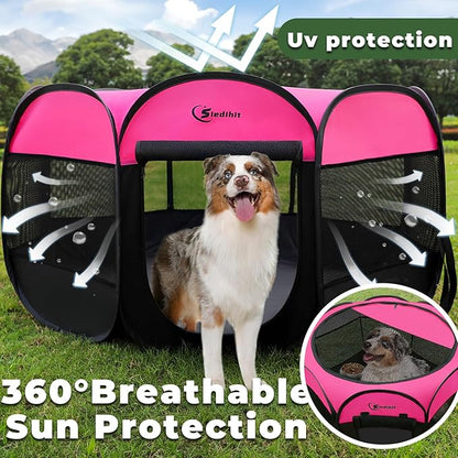 Dog Cat Playpen, Medium Puppy Pet Playpen, Dog Crate Tent Cage Indoor/Outdoor, Portable Pop Up Dogs Kennel Playpen with Carrying Case for Dogs/Cats/Rabbits, Hot Pink