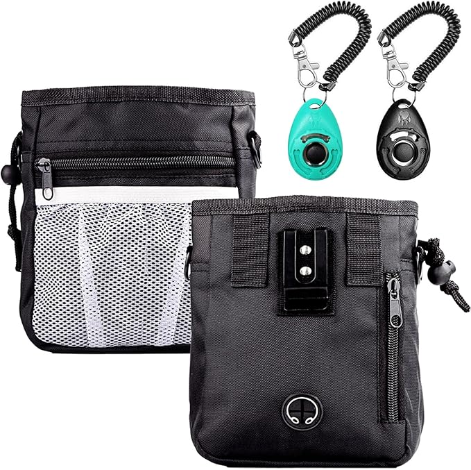 STMK Dog Treat Pouch Dog Clicker Training Kit, Dog Training Treat Pouch Dog Clicker for Training, 3 Ways to Wear Easily Carries Treat Pouches for Pet Training (Black)