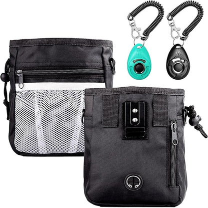 STMK Dog Treat Pouch Dog Clicker Training Kit, Dog Training Treat Pouch Dog Clicker for Training, 3 Ways to Wear Easily Carries Treat Pouches for Pet Training (Black)