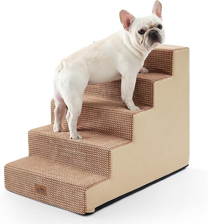 Dog Stairs for Small Dogs, 5 Tier Wider Pet Stairs for High Beds, 23.6" H Non-Slip Dog Steps for Old Cats, Puppies, Small Medium Dogs, 19.7x29.5x23.6 inch, Light Brown
