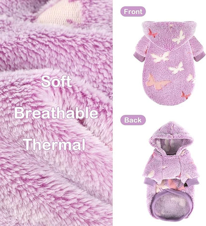 Dog Sweater for Small Dogs Girl Boy, Fleece Dog Hoodie Clothes, Night Glow Puppy Sweater, Soft Warm Extra Small Doggie Sweatshirt, Fall Winter Doggy Clothes Pet Outfits for Chihuahua Yorkie,Purple,XS