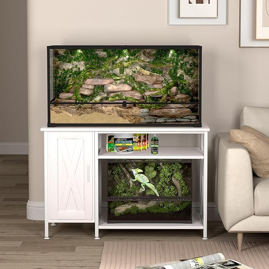 Herture 40-120 Gallon Reptile Tank Stand with Power Outlet, Terrarium Stand with Storage Cabinet, 48" X 24" Tabletop, Reptile Terrarium,Turtle Tank White PG08XYW