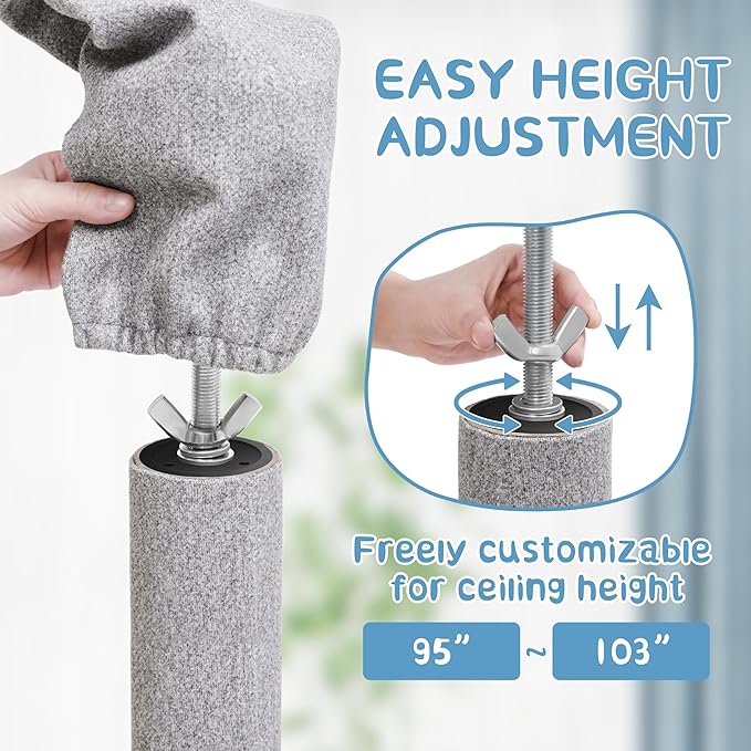 Yaheetech Floor to Ceiling Cat Tree, Cat Climbing Tower with 95-103In Adjustable Height and 6 Scratching Posts, Sturdy Platforms, Multi-Level Window Perches