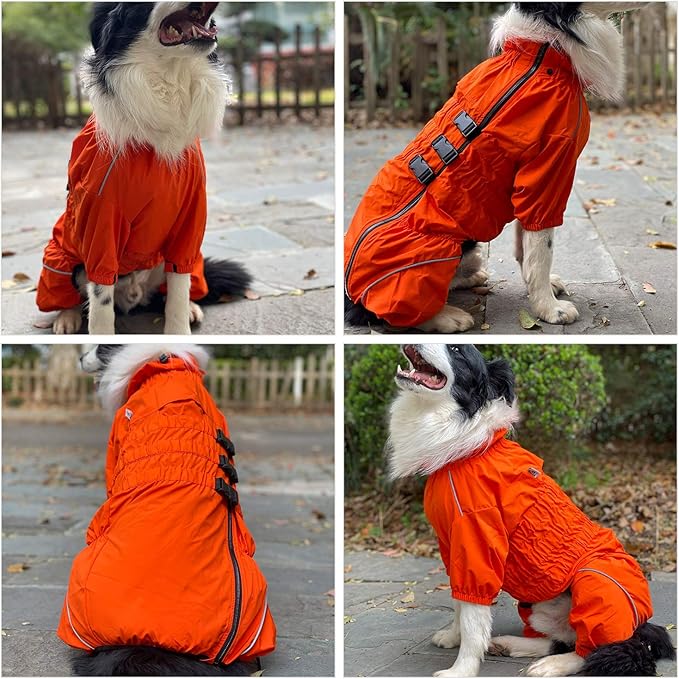 Dogs Waterproof Jacket, Lightweight Waterproof Jacket Reflective Safety Dog Raincoat Windproof Snow-Proof Dog Vest for Small Medium Large Dogs Orange XXXL