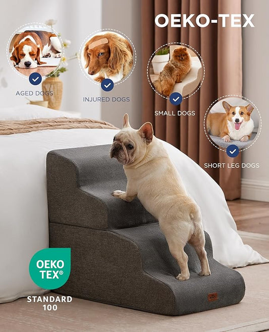 Navy Blue Curved Dog Stairs Ramp for High Beds 28.7" H, 5-Step Dog Steps for Small Dogs and Cats, Pet Stairs for High Bed Climbing, Non-Slip Balanced Pet Step