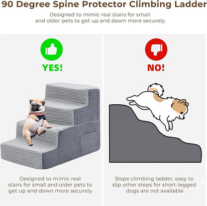 HYLEORY Dog Stairs for Bed 18''H, 4-Step Pet Stairs for Small Dogs Cats, Sturdy Pet Steps with Non-Slip Bottom, Functional Portable Dog Ramp for Couch/Chair/Sofa/Car, Storage Pocket, Light Grey-Grey