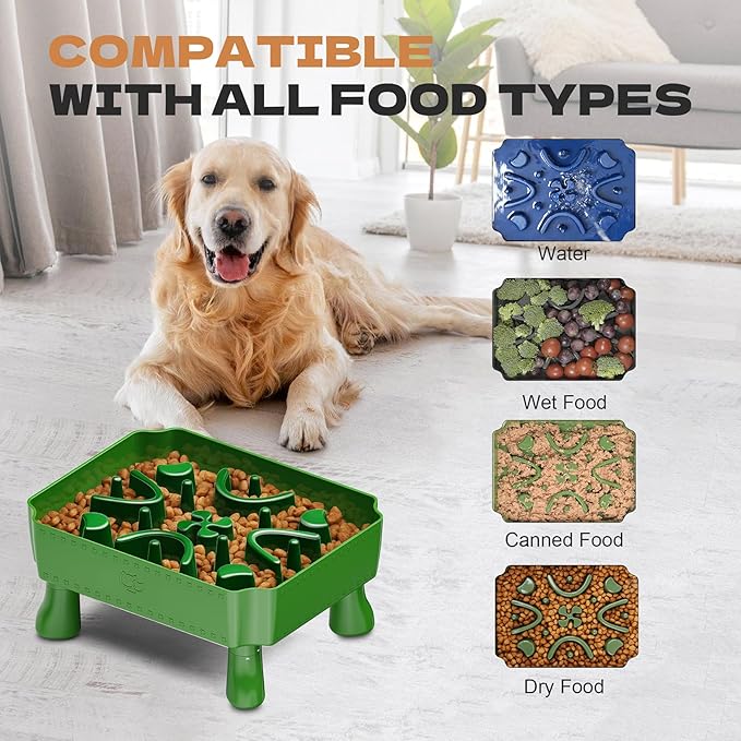 UPSKY Slow Feeder Dog Bowl, 2-in-1 Raised Dog Bowl with Anti-Choking Maze Puzzle, 2-6 Cups Pet Food for Small & Medium Breeds, Interactive Pet Feeder to Slow Eating, Reduce Boredom Fruit Green