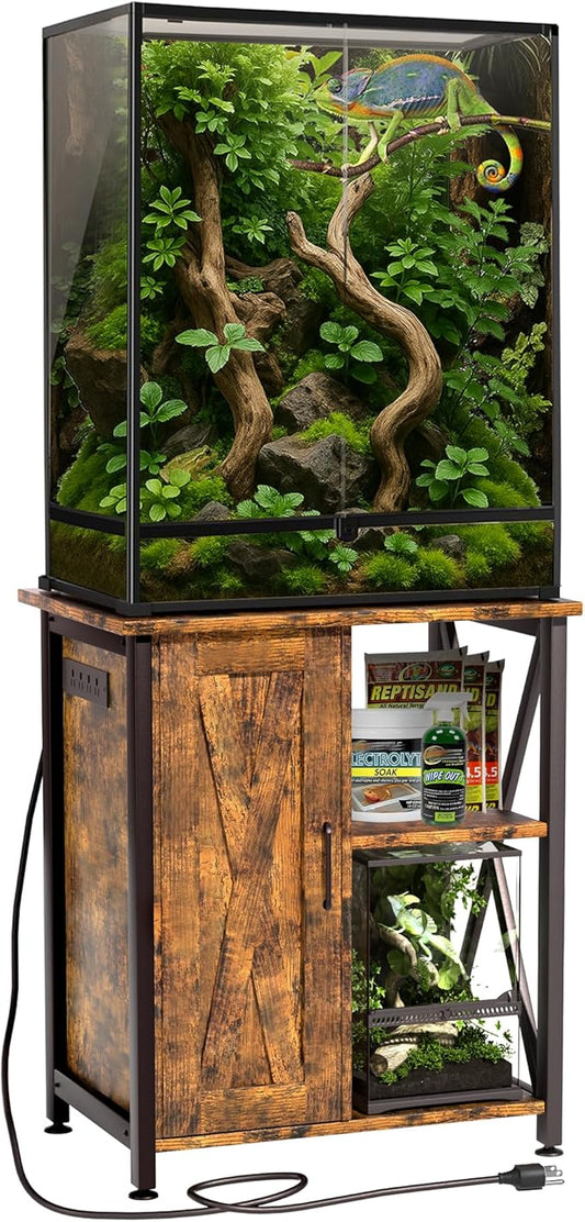 Herture 45-67 Gallon Reptile Tank Stand with Power Outlet, Terrarium Stand with Storage Cabinet, 24" Wx18 D Tabletop, Reptile Terrarium, Rustic Brown PG12XYN