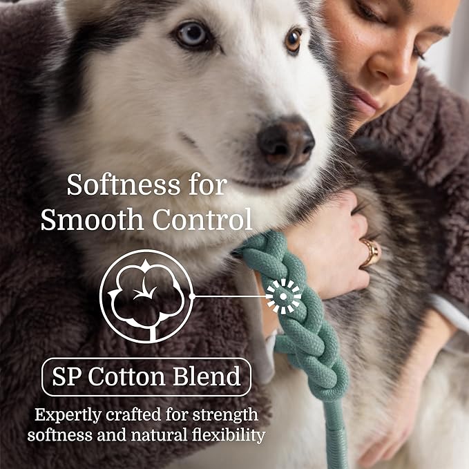 2025 New Edition, Fei & Eve Hand-Braided Dog Leash, 4FT | SP Cotton Material | Heavy Duty Training | Comfort Grip Handle for Small/Medium/Large Dogs, Green