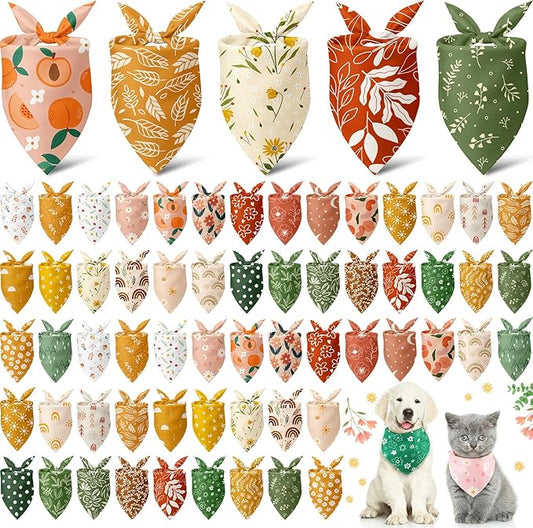 Sanwuta 60 Pcs Spring Dog Bandanas Flower Dog Bandanas Bulk Adjustable Pet Bibs Triangle Scarf Floral Costume for Small to Large Pet (Flower Pattern, Medium)