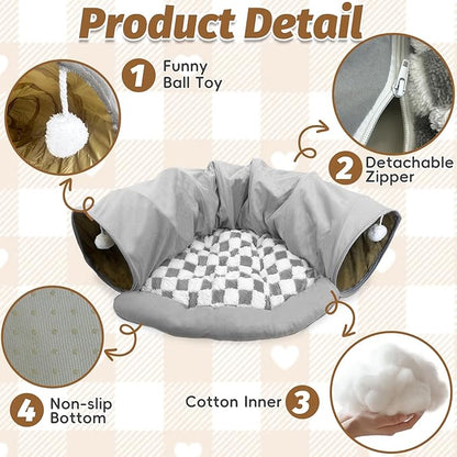 PINVNBY Large Bunny Tunnel Bed Removable and Cozy Guinea Pig Hideout Tunnel Washable Small Animal Tunnels Tube Toys Guinea Pig Accessories for Rabbit Chinchilla Hedgehog Ferret (Gray)