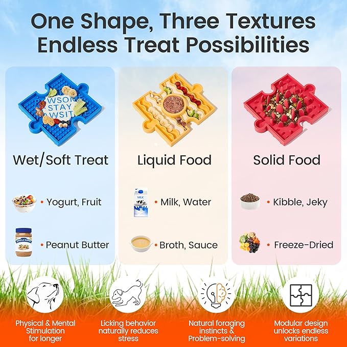 HowGo Puzzle Slow Feeder Lick Mat for Dogs, 38+ Suction Cups | Non-Slip Heavy Duty Maze Enrichment Bowl BPA-Free Silicone | Reduce Boredom Anxiety Free Combination (1PC, Red)