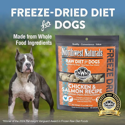 Northwest Naturals Freeze-Dried Chicken & Salmon Dog Food - Bite-Sized Nuggets - Grain-Free, High-Protein, Raw Diet, Human-Grade Ingredients, All Natural, Omega-3 for Skin & Coat - 12 Oz (Pack of 2)
