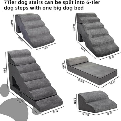 7Steps Dog Stairs & Steps for High Beds 30-36 inches High Tall, LitaiL Pet Stairs/Steps for High Beds 34 inch High for Small Large Dogs, Non-Slip 7 Steps Dog Ramps for Old Dogs/Cats