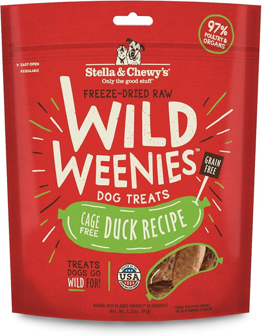 Stella & Chewy's Freeze-Dried Raw Wild Weenies Dog Treats - High-Protein Training Treats for Dogs & Puppies - All-Natural Cage-Free Duck Recipe with 97% Poultry & Organs - USA Made - 3.25 oz Bag