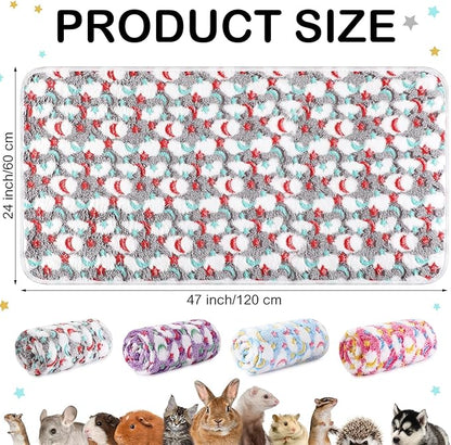 Reginary 4 Pcs Waterproof Guinea Pig Blankets Washable Small Animal Fleece Bedding Guinea Pig Cage Liners Reusable Training Pads Pet Pee Pad Sleep Mat for Hamster(Moon Star Pattern,24 x 47 Inch)
