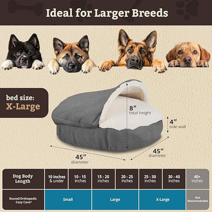 Snoozer Cozy Cave Dog Bed - Indoor Dog Bed with Cover Cave, Covered Calming Burrow for Medium & Large Sized Pets with Blanket Attached, Enclosed, Removable Washable Cover - XL, Heather Gray