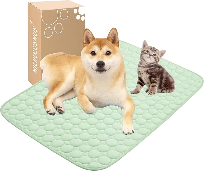 MICROCOSMOS Summer Cooling Mat & Sleeping Pad- Water Absorption Top, Materials Safe, Easy Carry, EZ Clean. Keep Cooling for Pets, Kids and Adults.(Green, 28" x22")