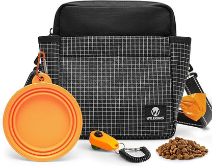 Dog Treat Pouch – Large Capacity with Magnetic Closure, Dog Walking Fanny Pack Built-in Poop Bag Dispenser, Clicker & Collapsible Bowl for Training & Walking - Black