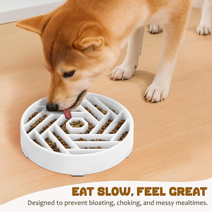 WHIPPY Slow Feeder Dog Bowl, Puzzle Maze Design to Slow Down Eating, 3-Cup Capacity, Anti-Gulping Food Bowl for Medium & Large Dogs,White