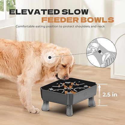 UPSKY Slow Feeder Dog Bowl, 2-in-1 Raised Dog Bowl with Anti-Choking Maze Puzzle, 2-6 Cups Pet Food for Small & Medium Breeds, Interactive Pet Feeder to Slow Eating, Reduce Boredom Grey
