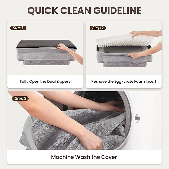 XL Orthopedic Dog Beds for Large Dogs, Waterproof Egg-Crate Foam Pet Couch Bed with Soft Sides, Non-Slip Dog Sofa with Fleece Removable Washable Cover, 42" L Supportive Pet Sofa, Light Grey