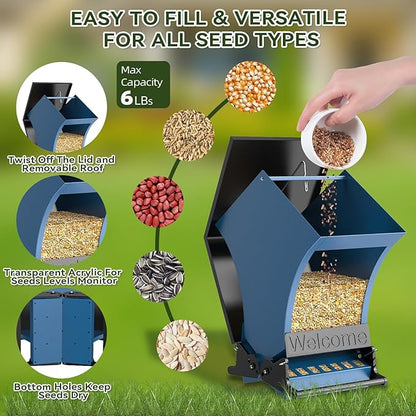 Wildpark Squirrel Proof Bird Feeders for Outdoors, 5LB Metal Hanging Feeders, Large Wild Feeders for Cardinals, Chickadees, Durable Backyard Feeders -One in Blue