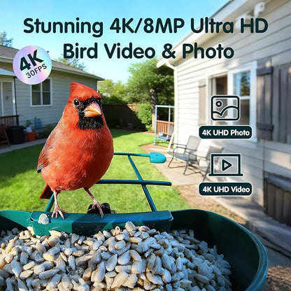 Humbirdy-Bird Feeder with Camera, 8MP Ultra HD Video & Photo, 10x Slow-Motion, 4K 30fps Live View, No Subscription, AI Identify, 2.4G/5G Wi-Fi, Solar Powered, Dural Metal, Unique Bird Watching Gifts