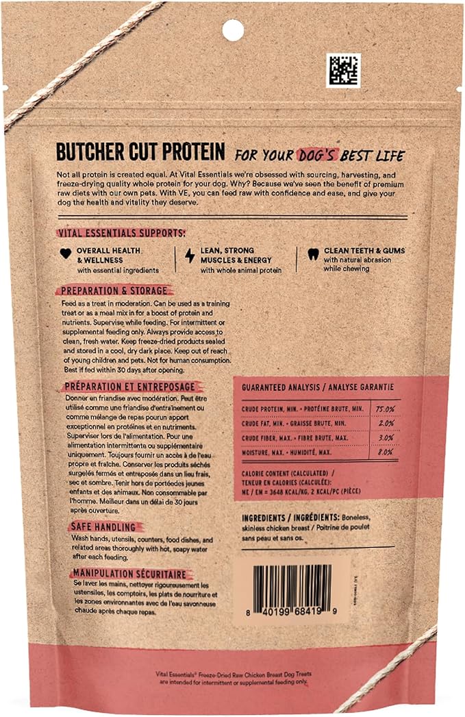 Vital Essentials Single Ingredient Chicken Breast Dog Treats, 3.75 oz | Freeze-Dried Raw | Premium Quality High Protein Training Treats | Grain Free, Gluten Free, Filler Free
