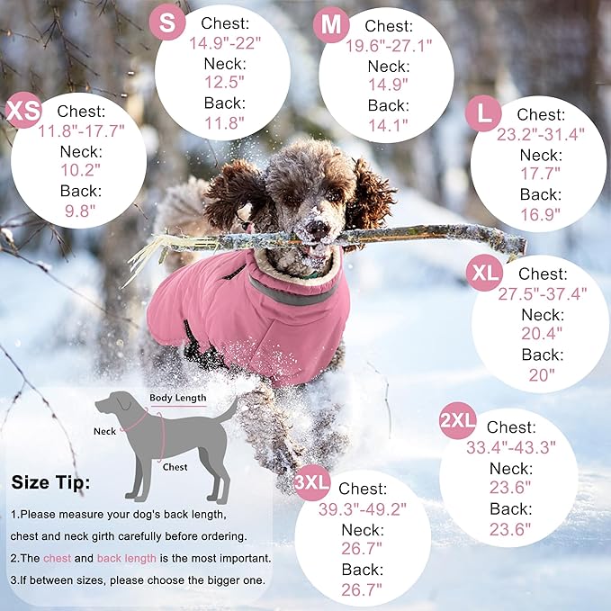 Dogcheer Dog Coat with Harness, Waterproof Dog Jacket Adjustable Winter Coat with Zipper, Christmas Puppy Snow Jacket Fleece Sweater for Small Medium Large Dogs - Light Pink S