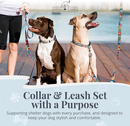 Lucky Love Dog - Easy Click Buckle Dog Collar with Leash Set Combo, Durable & Comfortable for Male & Female Dogs, Pet Collar for Small to Large Dogs, Secure Fit - Blackbird Combo, Small