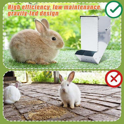 Maxcheck 2 Pcs Rabbit Feeder for Cages Small Animal Food Dispenser with Lid Metal Chicken Grit Oyster Shell Feeders Outside (3.2 Inches,Mesh Bottom,Silver)