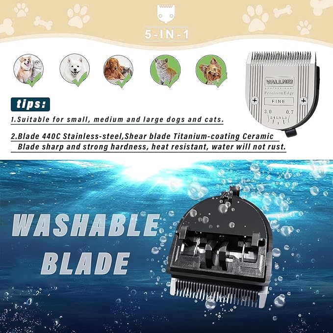 3 Pack Detachable Adjustable Pet Dog Grooming Clipper 5-in-1 Blade Compatible with WAHL Professional Animal Blade Arco, Bravura, Chromado, Creativa, Figura, and Motion Pet, Dog, and Horse Clippers