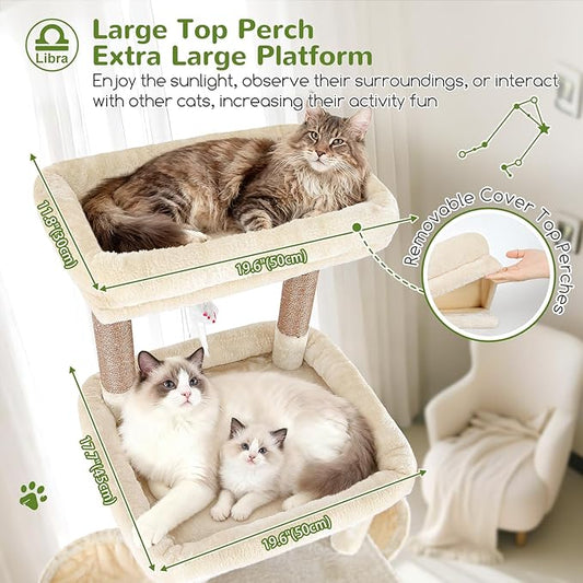Globlazer Heavy Duty Cat Tree 78 inch Sturdy Cat Tower for 20lbs Large Adult Cats, Symmetrical Aesthetic Big Cat Tree with Extra Large Platform, 2 Scratching Boards, Z78, Beige