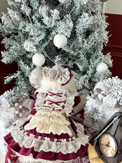 Fashion Sweet Puppy Dog Lace Princess Dress for EXTRAL Small and Small Dog B-WineRed XLL