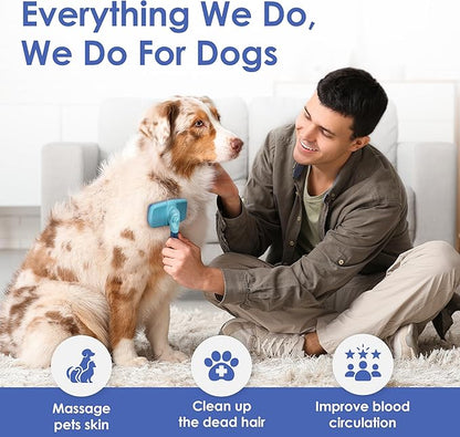 American Kennel Club-Self-Cleaning Slicker Brush for Dogs & Cats |Pet Grooming Brush |Removes Loose Hair, Mats & Tangles | Gentle Deshedding Tool for All Coat Types | Skin Friendly & Easy-Clean Design