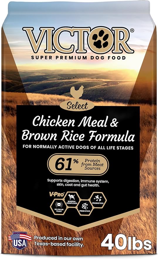 VICTOR Super Premium Dog Food – Chicken Meal & Brown Rice for All Normally Active Dogs of All Life Stages – Gluten-Free, Digestive & Immune Support, Ideal for Dogs with Meat Protein Allergies, 40 lb