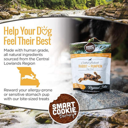 Smart Cookie All Natural Dog Treats - Rabbit & Pumpkin - Training Treats for Dogs & Puppies with Allergies, Sensitive Stomachs - Soft Dog Treats, Grain Free, Chewy, Human-Grade, Made in USA - 5oz Bag