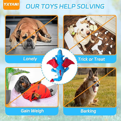 Durable Plush Dinosaur Dog Toys with Squeaker, Crinkle Paper Stuffed Chew Toys for Small Middle and Large Dogs 14 Inch