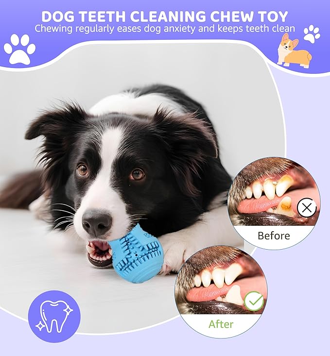 Durable Dog Chew Toy for Teeth Cleaning, Natural Rubber Dental Toy for Small Medium Dogs & Teething Puppies, Tough Chew Toy for Aggressive Chewers, Reduce Boredom and Keep Dogs Busy (Blue)