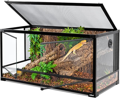 OIIBO Glass Reptile Terrarium, 40"x20"x20" Bearded Dragon Tank with One-Hand Opening Front Hinge Doors, Top and Front Ventilation, Reptile Habitat for Bearded Dragon Ball Python Snake Gecko Knock-Down