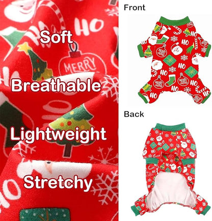 Dog Christmas Pajamas for Small Dogs Father Christmas Trees Puppy Onesies Pjs Stretchy Dog Clothes Pet Jumpsuits 4 Leg Jammie